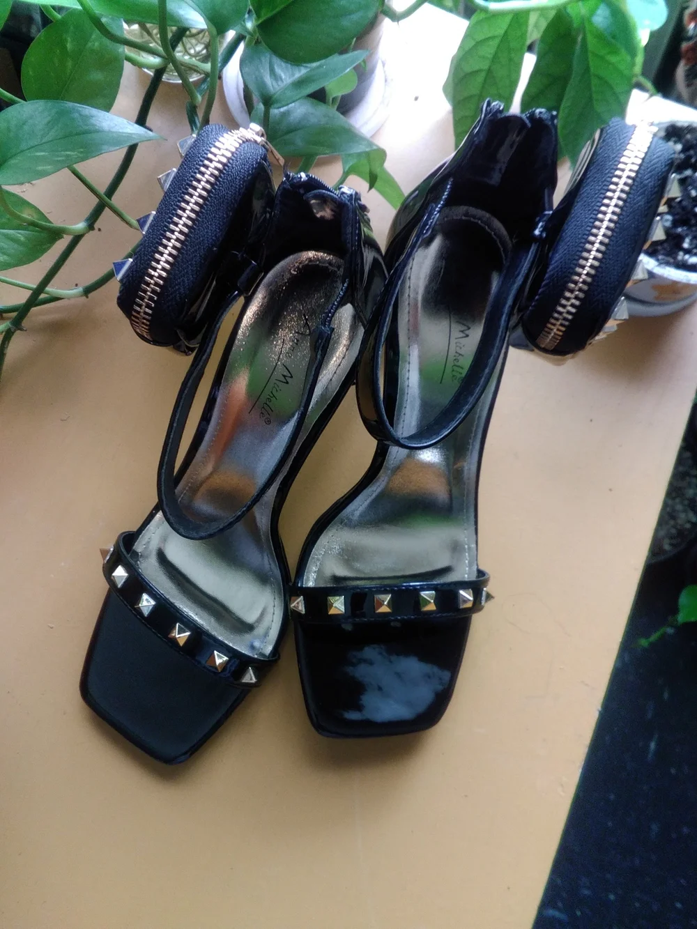 Ann Michell Black Patent Studded Ankle-Strap Heels NWOB